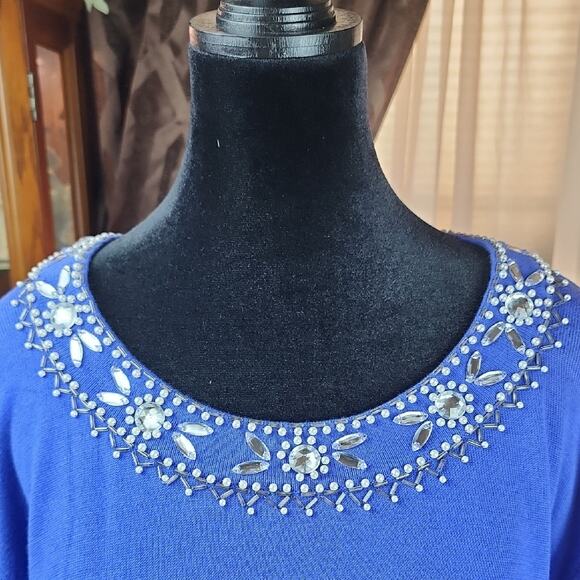 BOB MACKIE | NWT Maximalist Royal Blue Beaded Rhinestone Embellished Tunic | 1X - Picture 2 of 13
